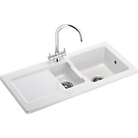 Franke Livorno White Ceramic 1.5 Bowl Kitchen sink (W)500mm x (L)1000mm