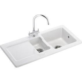 Franke Livorno White Ceramic 1.5 Bowl Kitchen sink (W)500mm x (L)1000mm