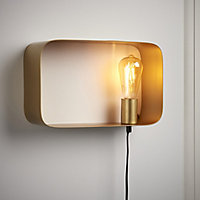 Freddie Box Matt Brass effect Plug-in Wall light