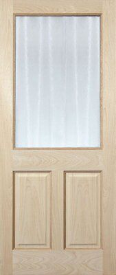 Freedom Berkeley 2 panel Obscure Glazed Hardwood veneer External Front door, (H)1981mm (W)762mm