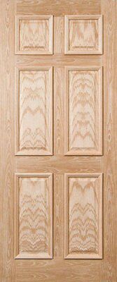 Freedom Colonial 6 panel Unglazed Oak veneer External Front door, (H)1981mm (W)838mm