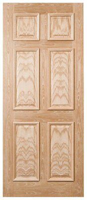 Freedom Colonial 6 panel Unglazed Oak veneer External Front door, (H)2032mm (W)813mm