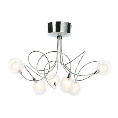 Freefall Loop Arm Brushed Glass & Steel Chrome Effect 6 Lamp Ceiling ...