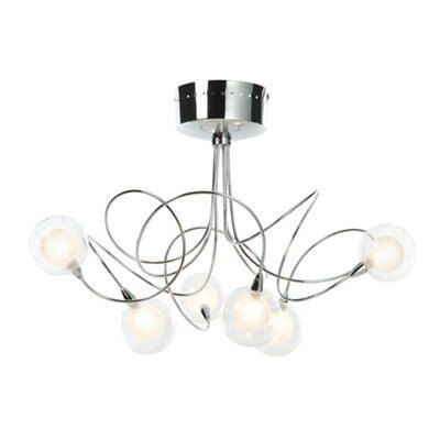 Freefall Loop arm Brushed Glass & steel chrome effect 6 Lamp Ceiling light