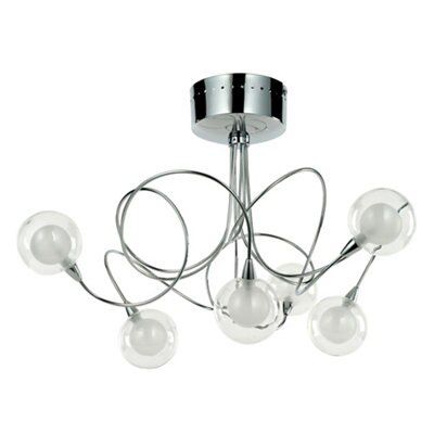 Freefall Loop arm Brushed Glass & steel chrome effect 6 Lamp Ceiling light