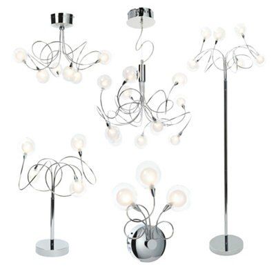 Freefall Loop arm Brushed Glass & steel chrome effect 6 Lamp Ceiling light