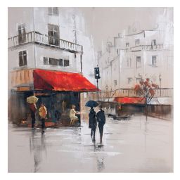 French café scene Multicolour Canvas art (H)800mm (W)800mm