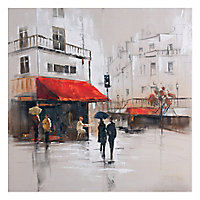 French café scene Multicolour Canvas art (H)80cm x (W)80cm