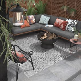 Fresca Nordic décor Grey Matt Geometric Stone effect Textured Porcelain Outdoor Floor Tile, Pack of 2, (L)600mm (W)600mm