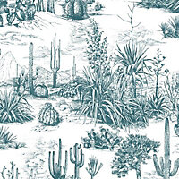 Fresco Arizona Teal Cacti Smooth Wallpaper