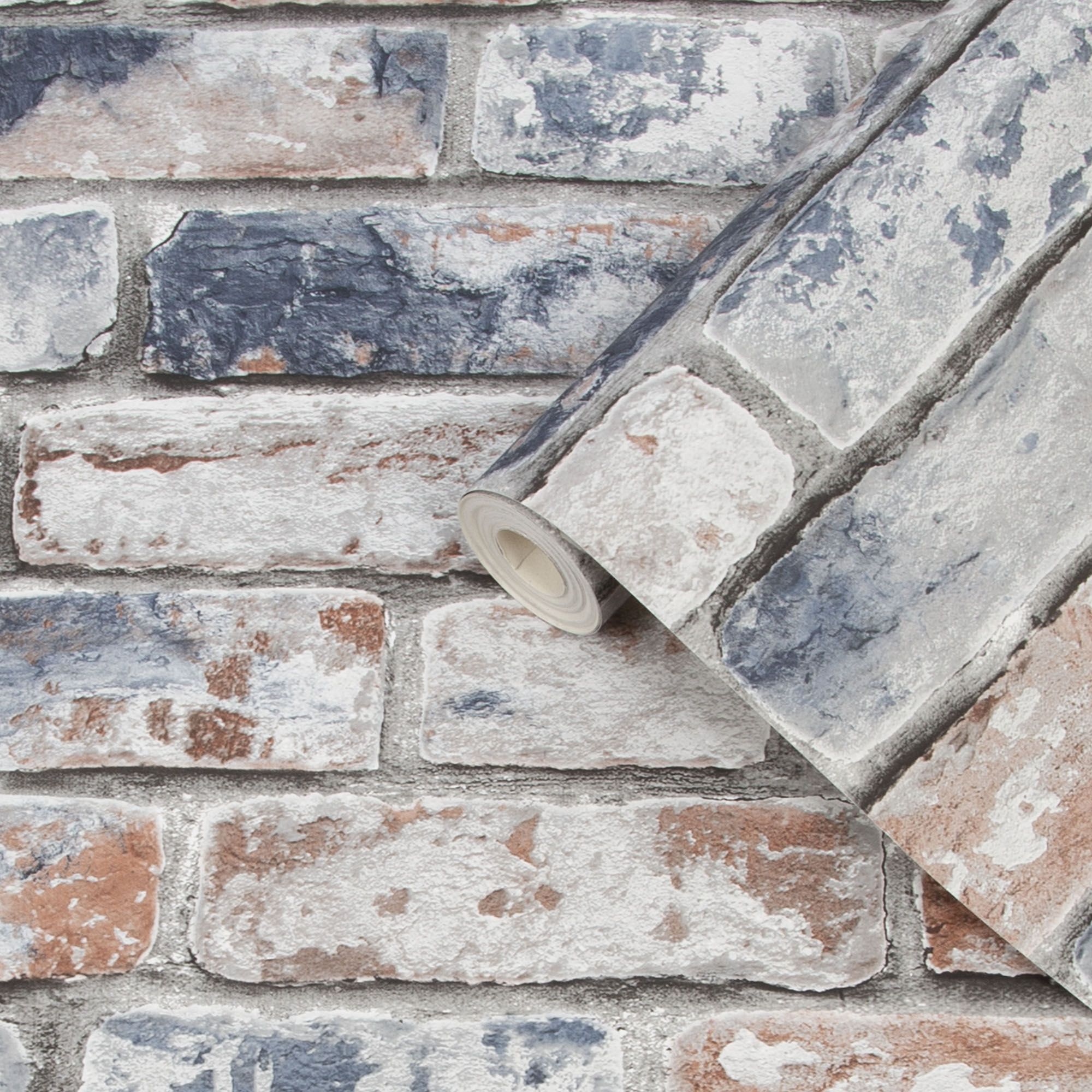 Fresco Blue Red Brick Distressed Effect Smooth Wallpaper Diy At B Q