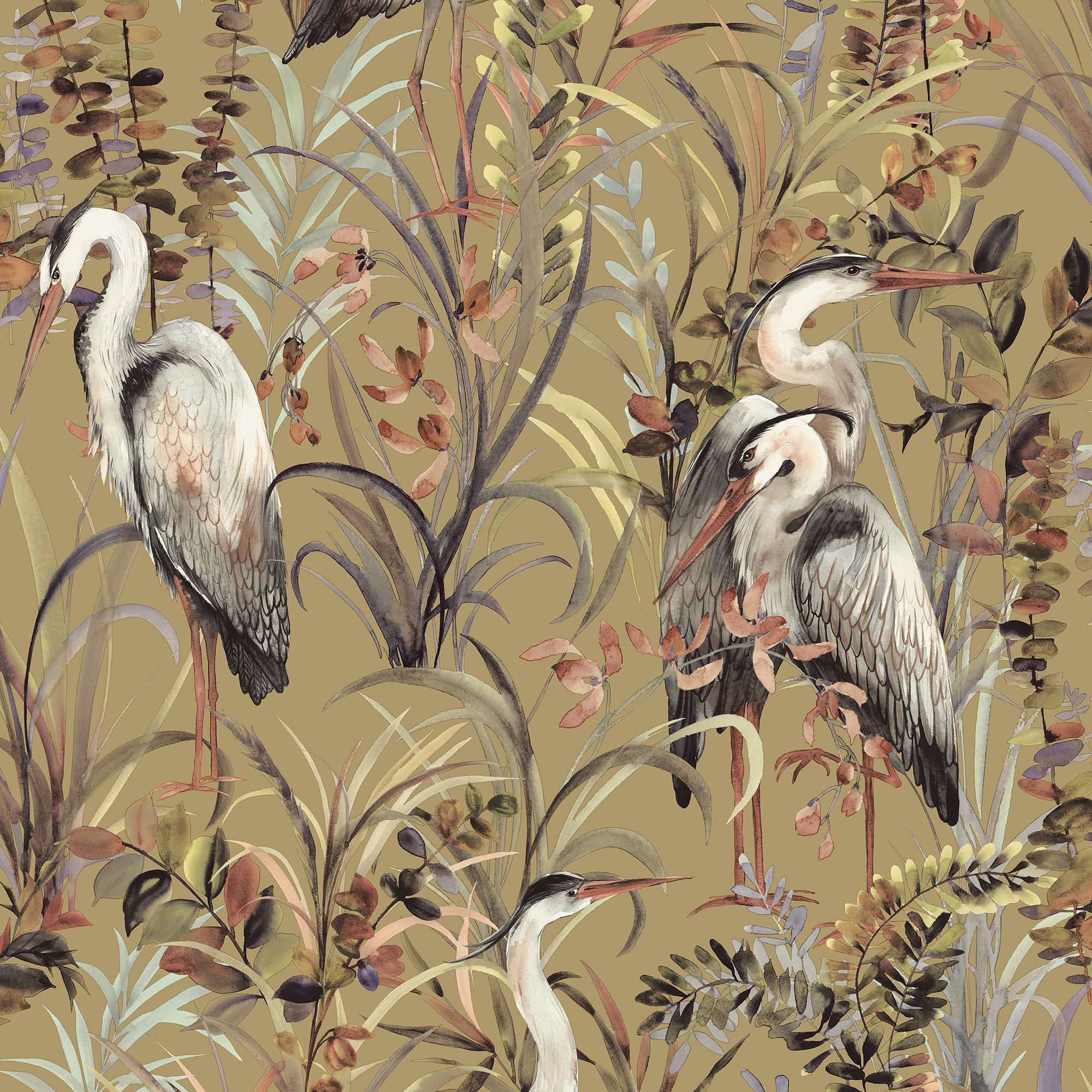 Fresco Gold Heron Smooth Wallpaper