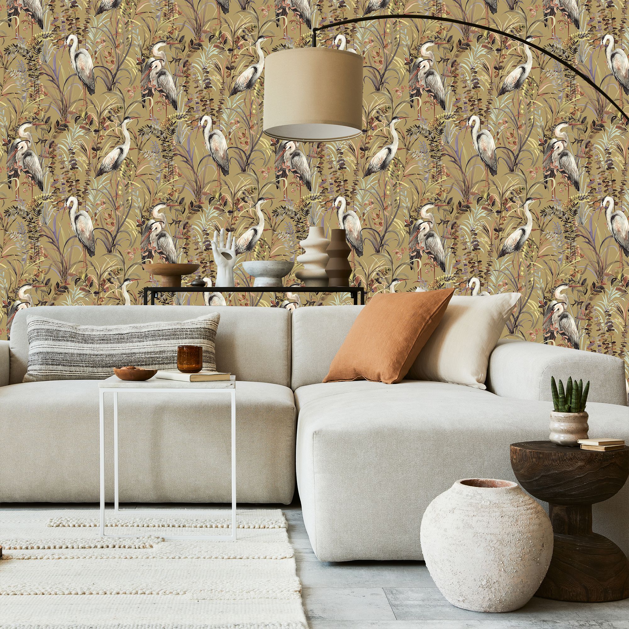 Fresco Gold Heron Smooth Wallpaper