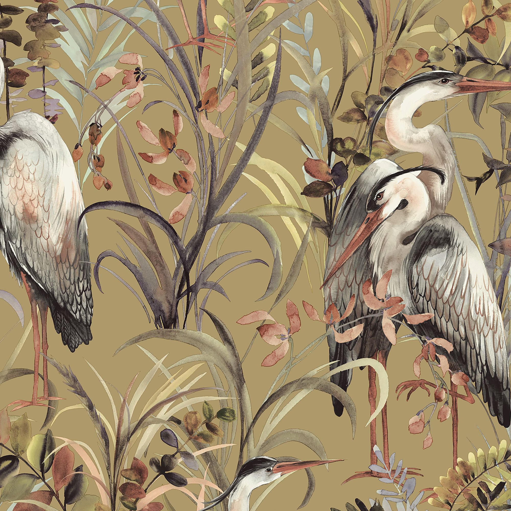 Fresco Gold Heron Smooth Wallpaper