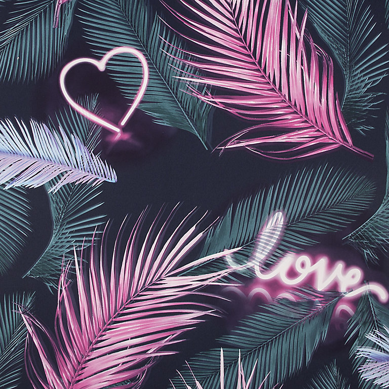 Fresco Green, navy & pink Neon love Smooth Wallpaper | DIY at B&Q