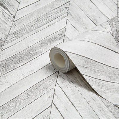 Fresco Grey Herringbone Smooth Wallpaper