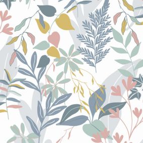 Fresco Indigo/Ochre Leaves Patterned Smooth Wallpaper