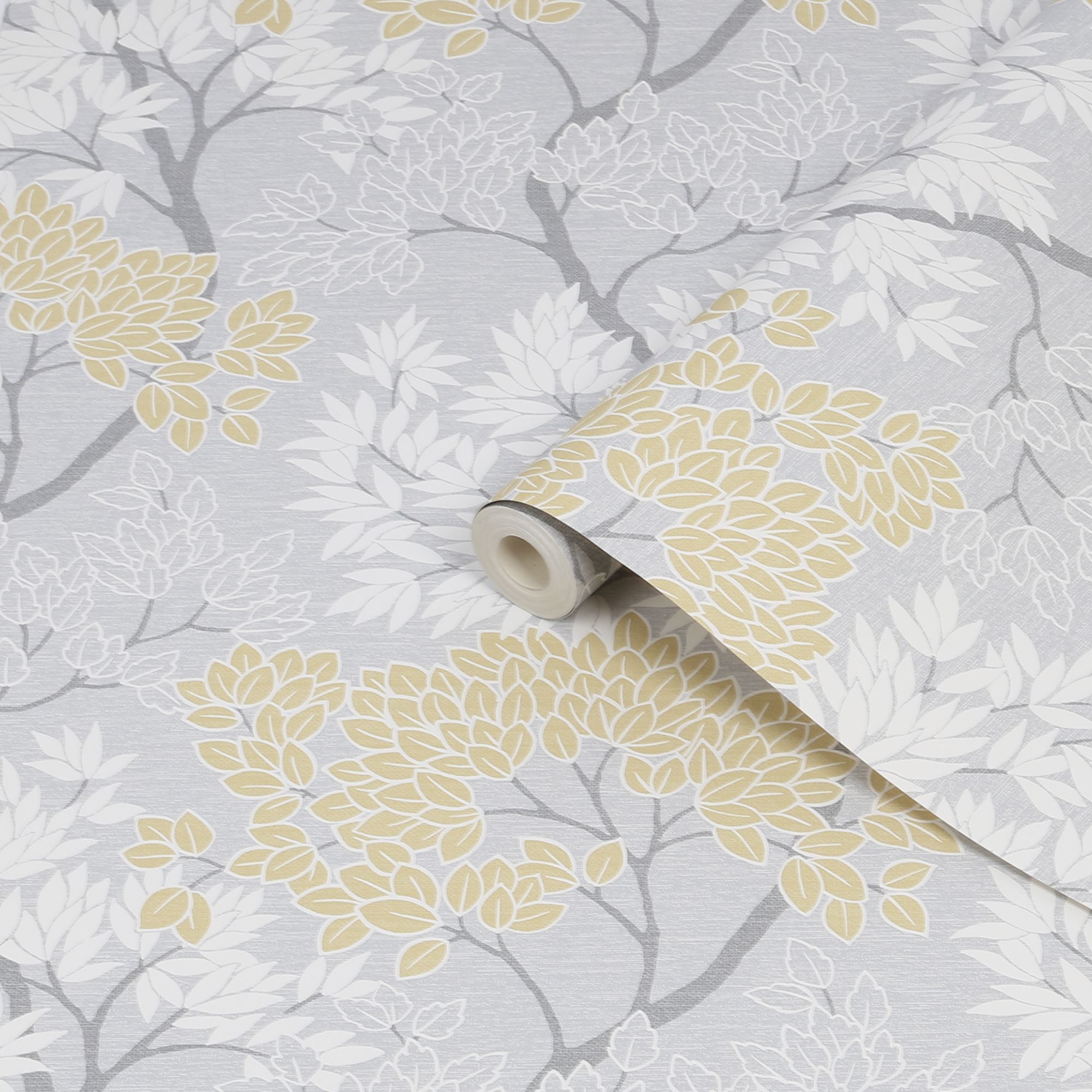 Fresco Lykke Grey & ochre Tree Smooth Wallpaper DIY at B&Q