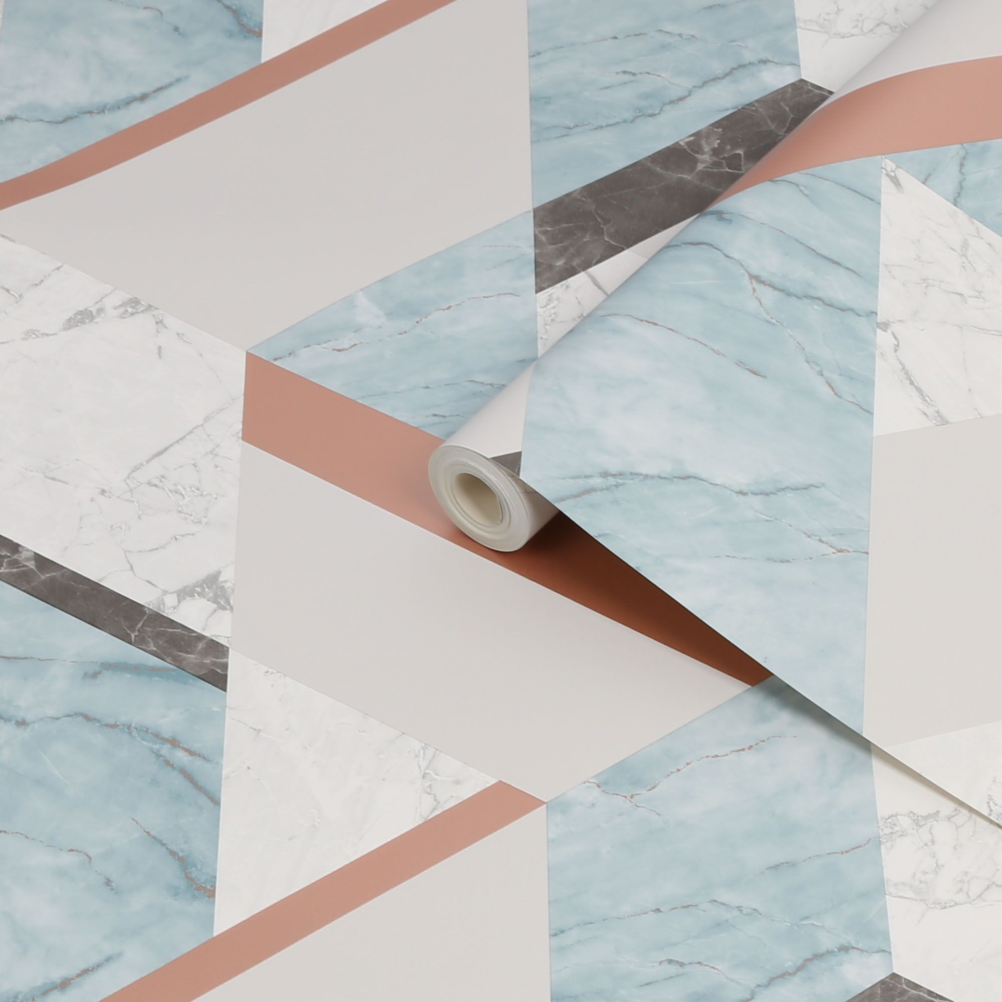 Fresco Marblesque Charcoal Jade White Geometric Rose Gold Effect Smooth Wallpaper Diy At B Q