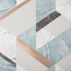 Fresco Marblesque Charcoal, jade & white Rose gold effect Geometric Smooth Wallpaper