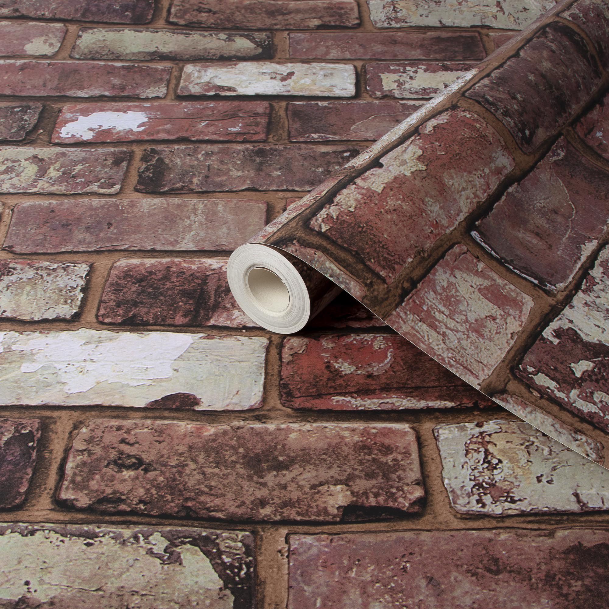 Fresco Red Brick effect Smooth Wallpaper Sample DIY at B&Q