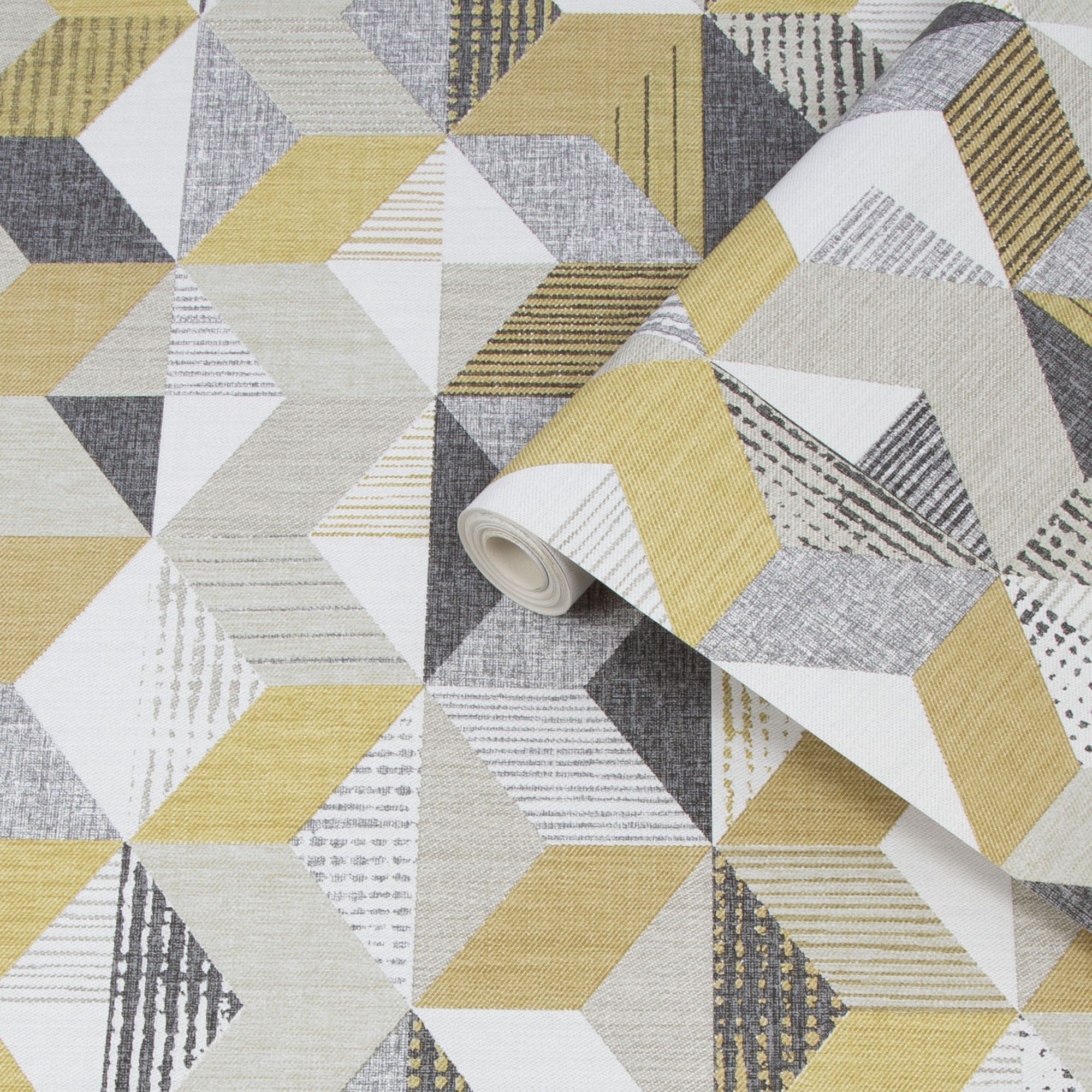 Fresco Tribal Grey & ochre Geometric Smooth Wallpaper DIY at B&Q