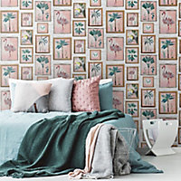 Fresco Tropical Multicolour Frames Smooth Wallpaper