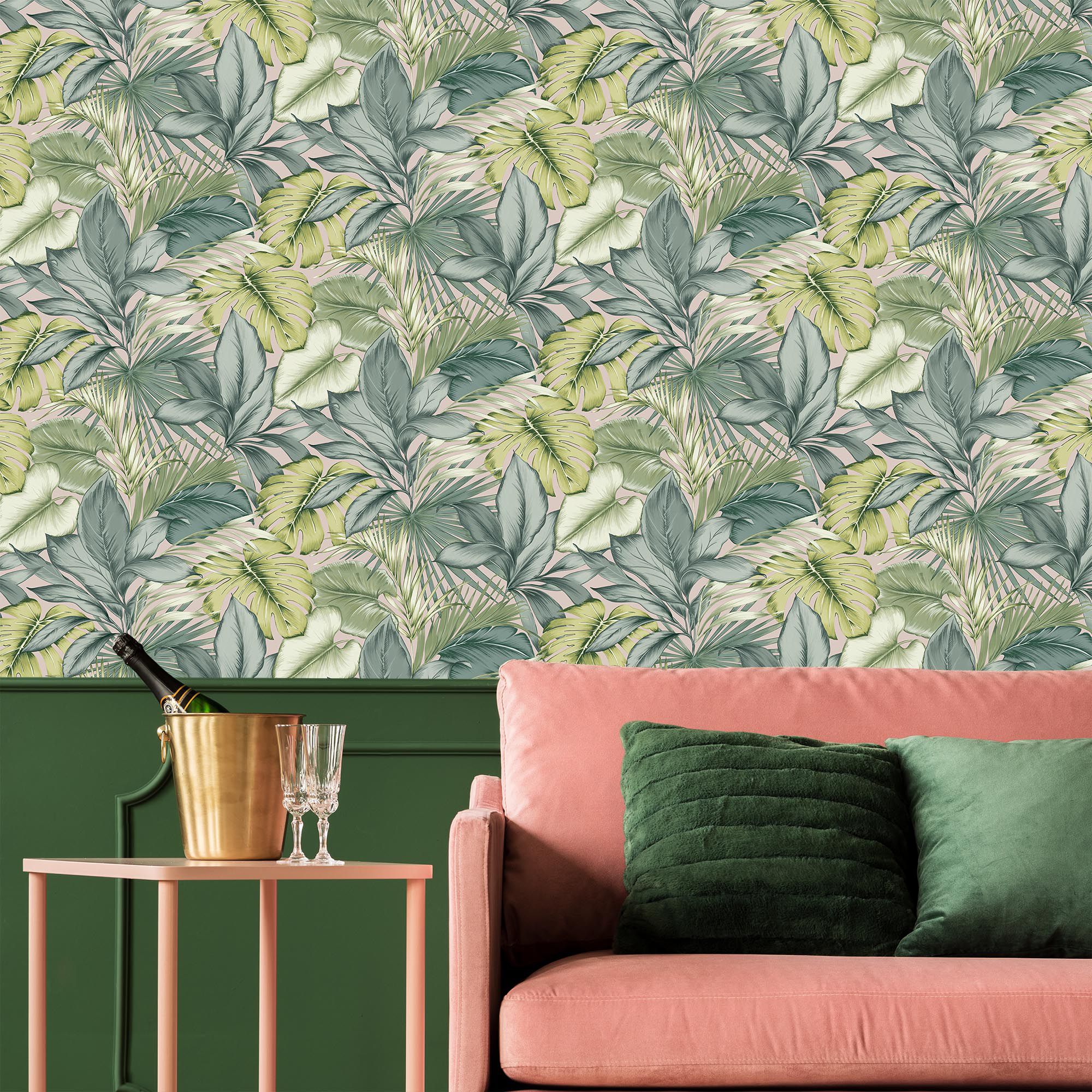 Fresco Tropicana Green Leaves Smooth Wallpaper