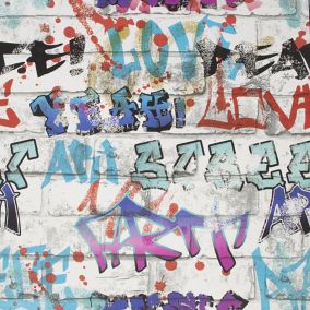 Fresco White Graffiti Smooth Wallpaper