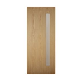 Frosted Glazed Contemporary White oak veneer LH & RH External Front Door, (H)1981mm (W)838mm