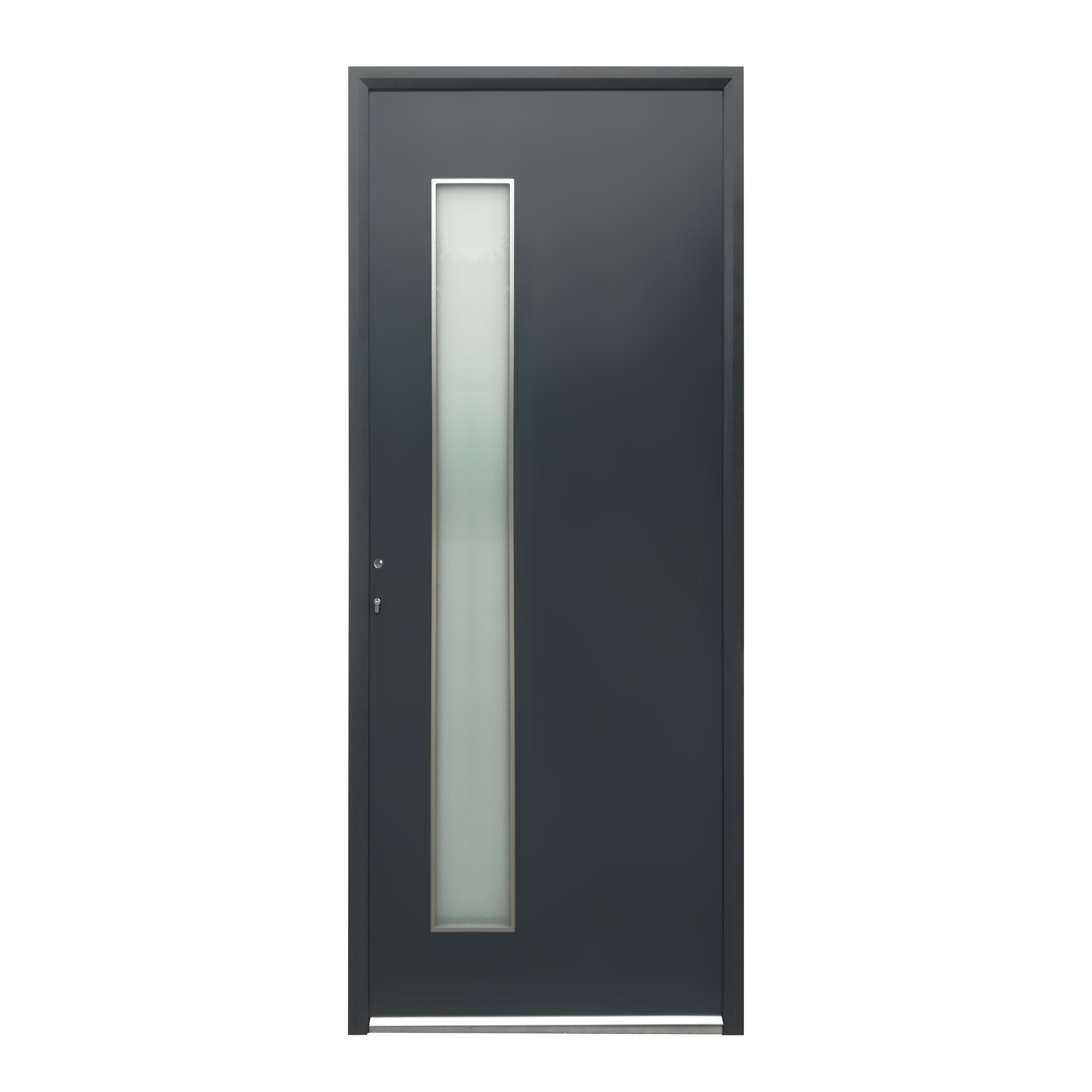 Frosted Glazed Flocked Grey Aluminium External Front door, (H)2055mm (W)840mm