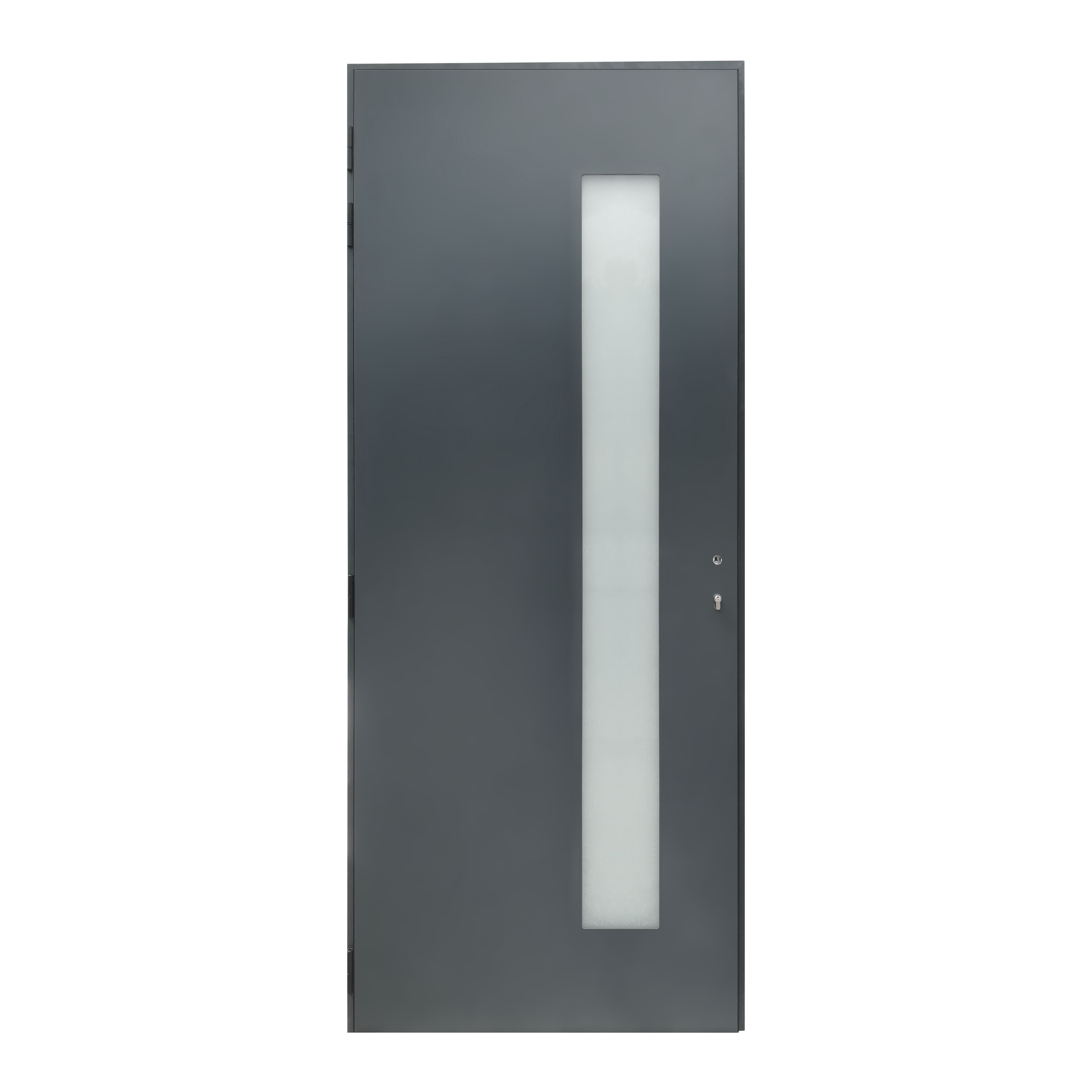 Frosted Glazed Flocked Grey Aluminium External Front door, (H)2055mm (W)840mm