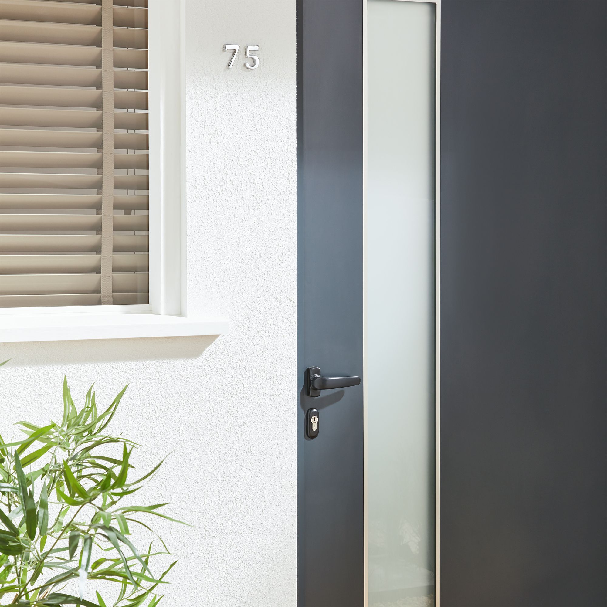 Frosted Glazed Flocked Grey Aluminium External Front door, (H)2055mm (W)840mm