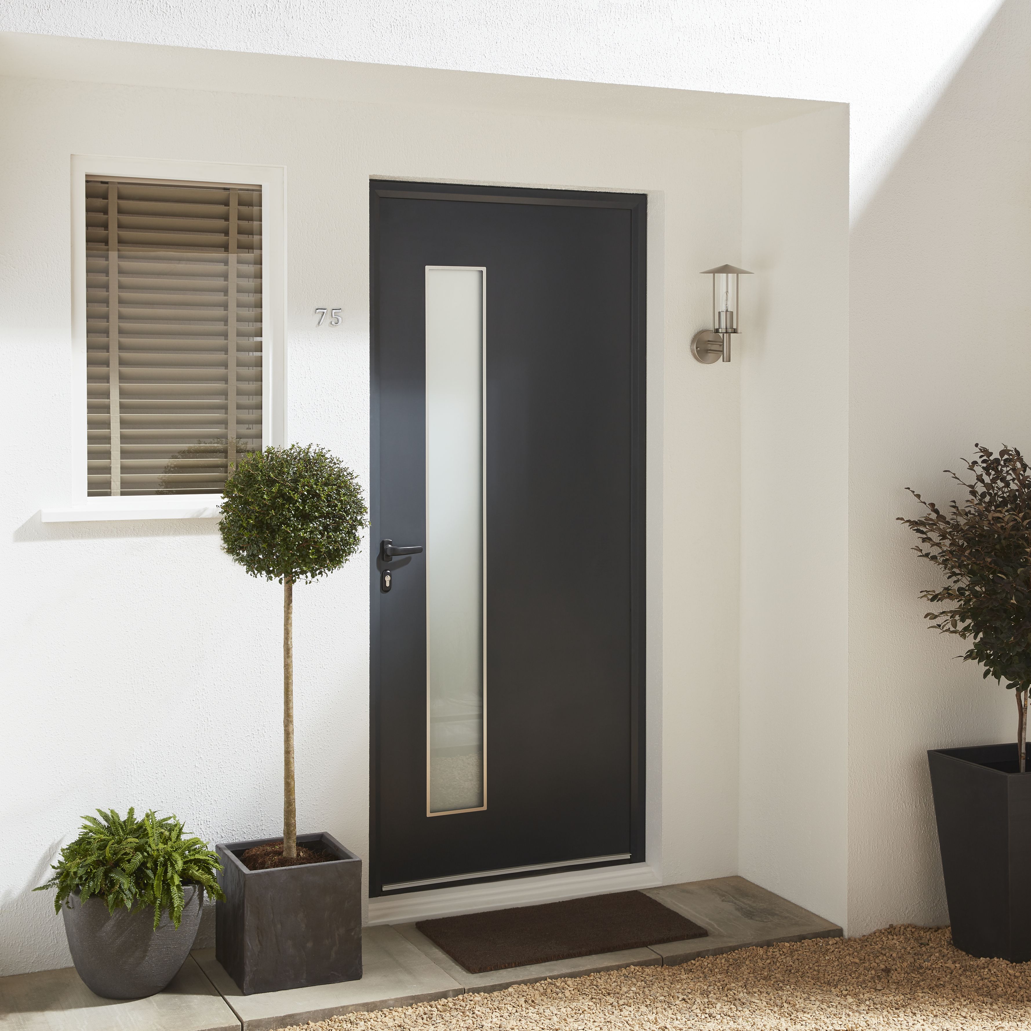 Frosted Glazed Flocked Grey Aluminium External Front door, (H)2055mm (W)840mm