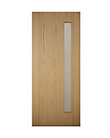 Frosted Glazed White oak veneer LH & RH External Front Door set & letter plate, (H)2074mm (W)932mm