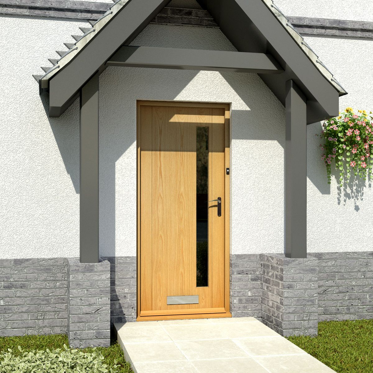 Frosted Glazed White oak veneer Reversible External Front Door set, (H)2125mm (W)907mm