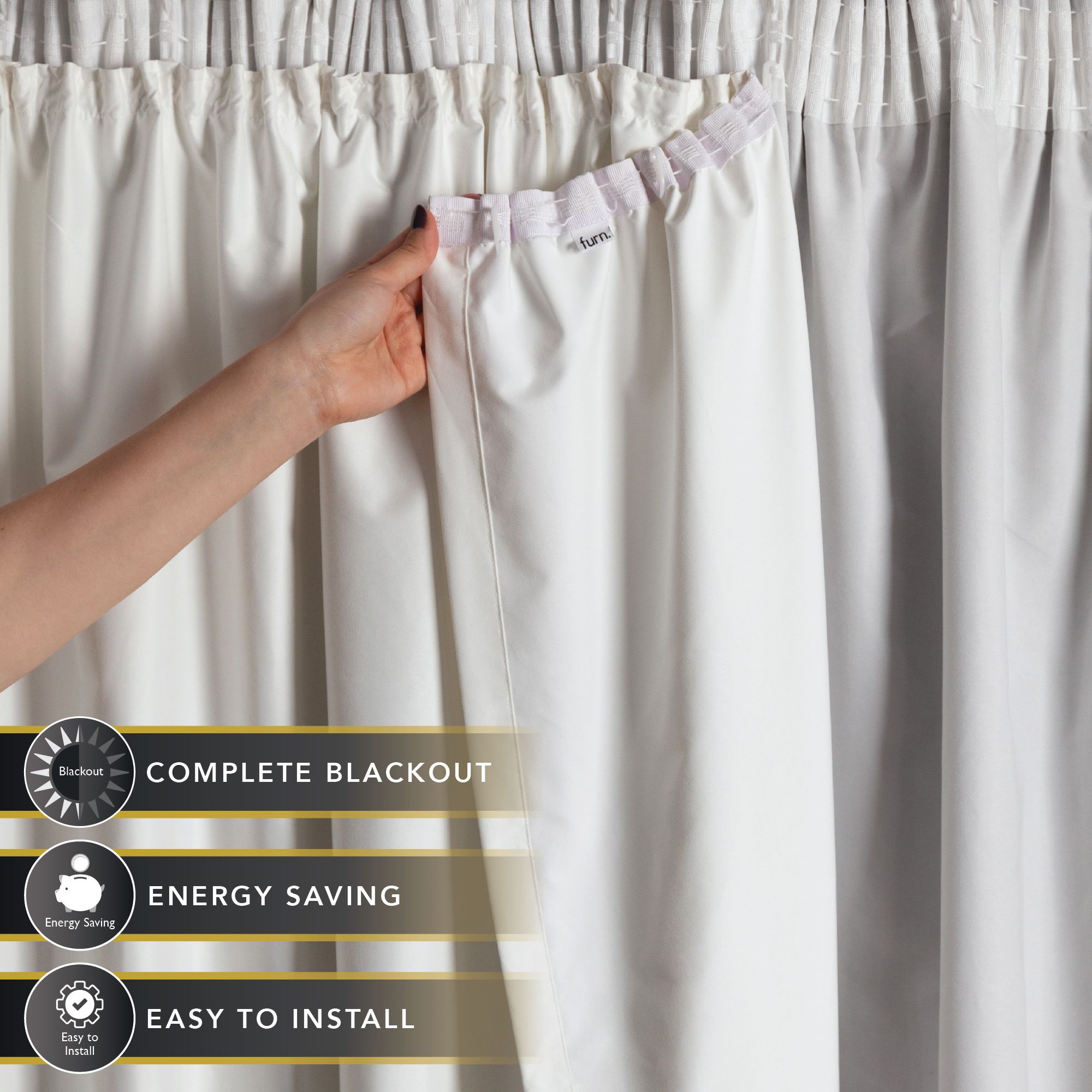 furn. Blackout Pencil pleat Curtain lining Pair, (L) 112cm x (W) 124cm