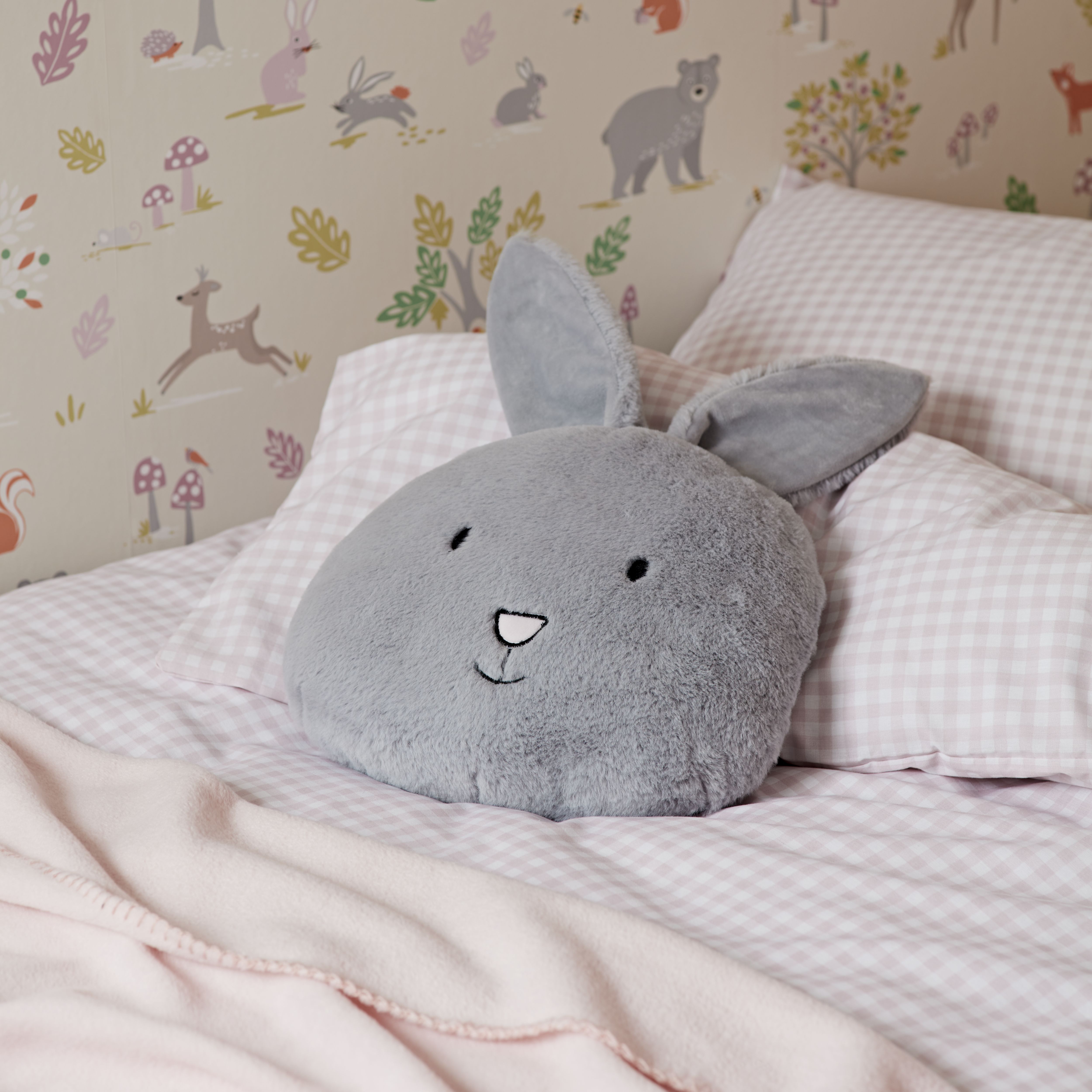 furn. Kids Grey Rabbit Embroidered effect Indoor Cushion, (L)30cm x (W)43cm