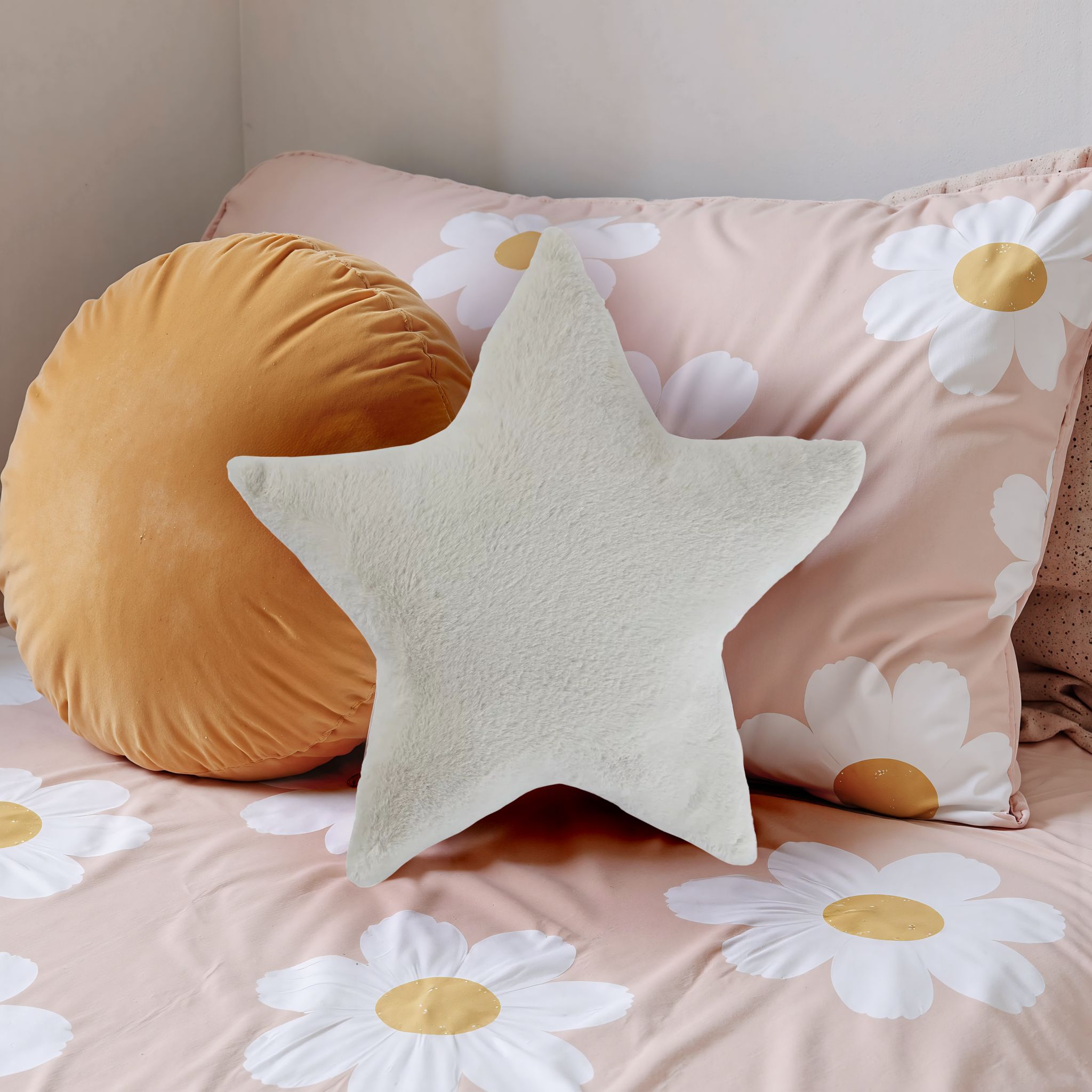 furn. Kids White Star Fur effect Indoor Cushion, (L)40cm x