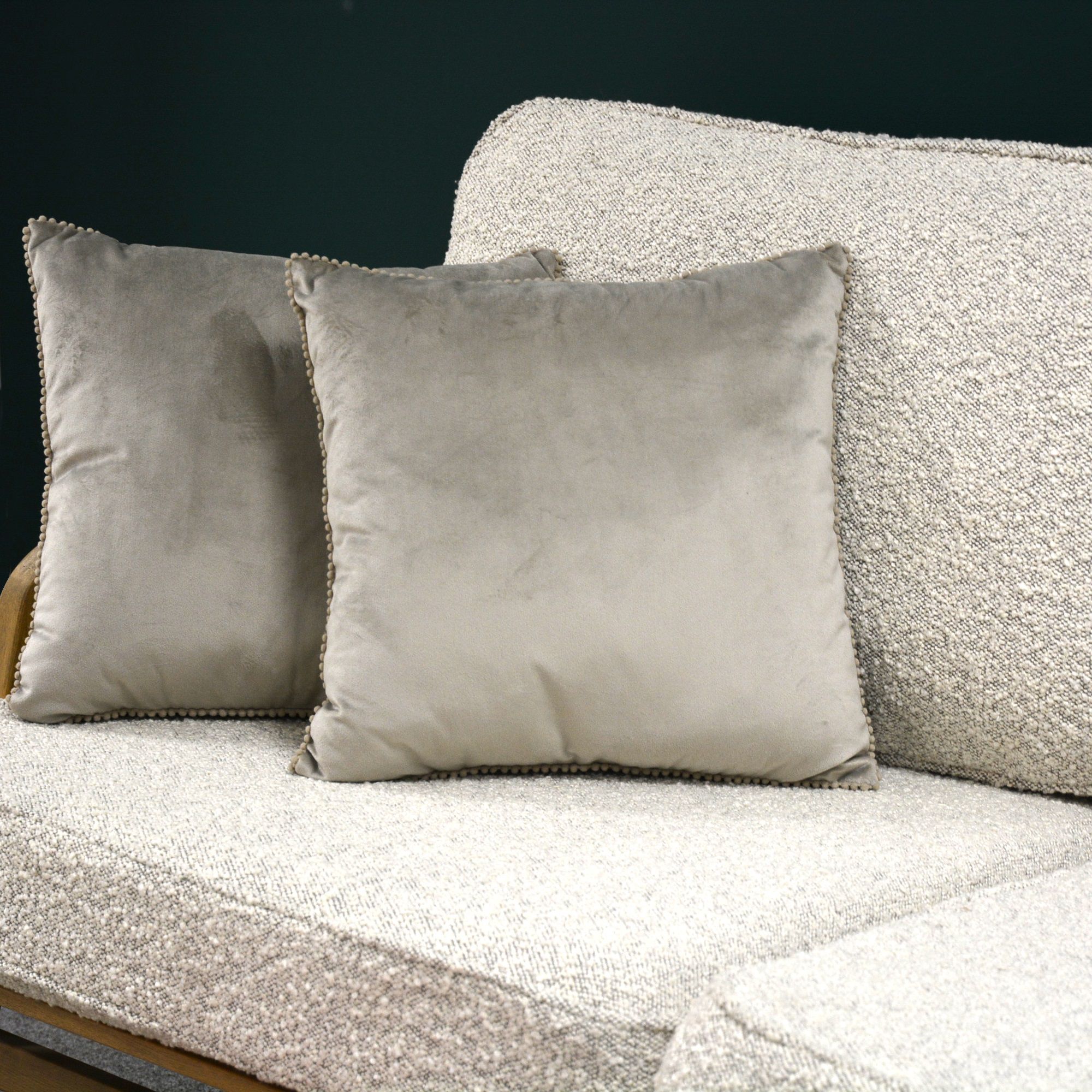 furn. Natural PomPom Indoor Cushion, (L)40cm x (W)40cm, Pair