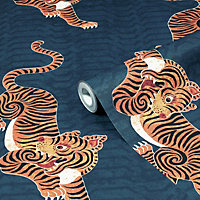 furn. Navy Tibetan Tiger Smooth Wallpaper