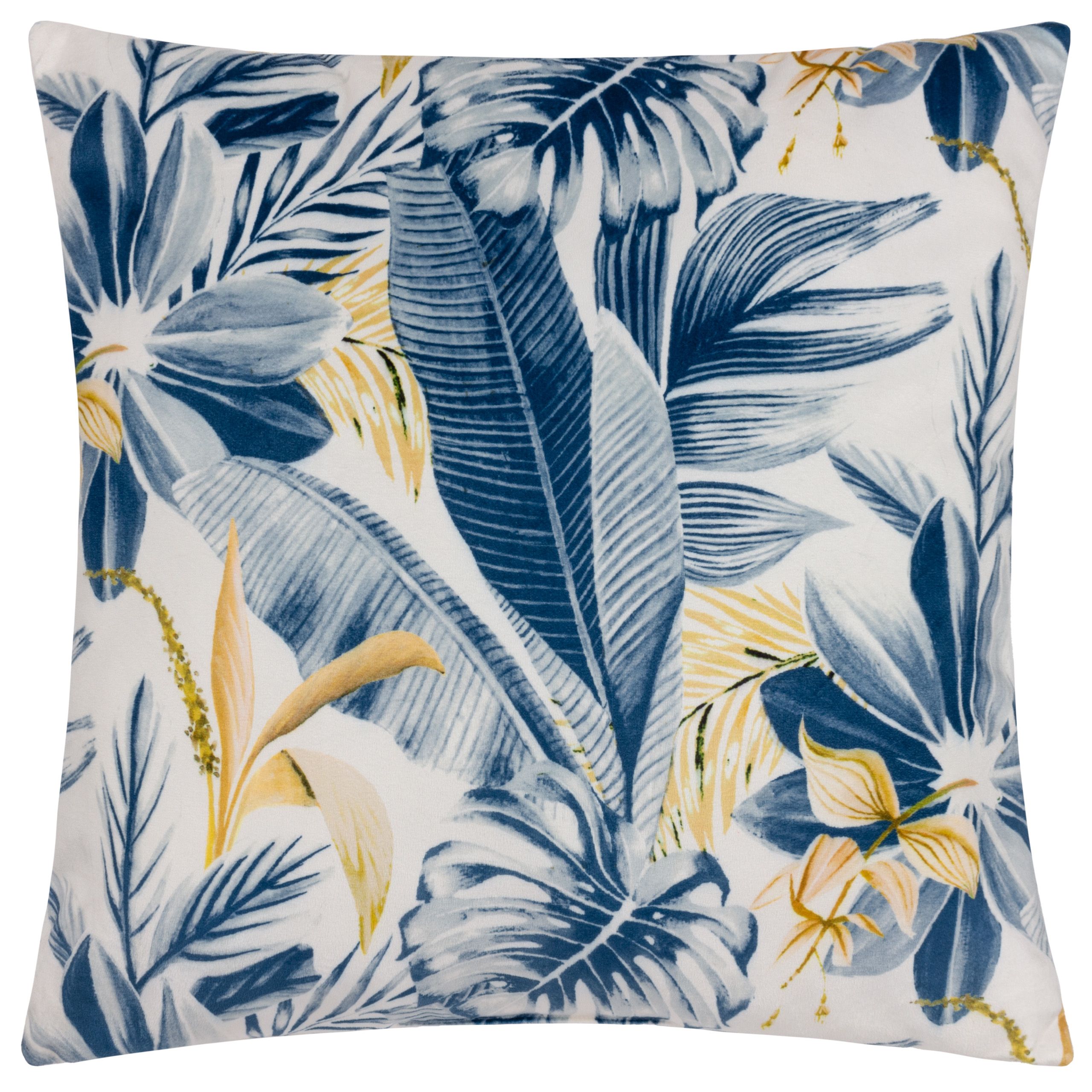 furn. Opulence Blue White Yellow Jungle design Indoor Cushion L 45cm x W 45cm DIY at B Q