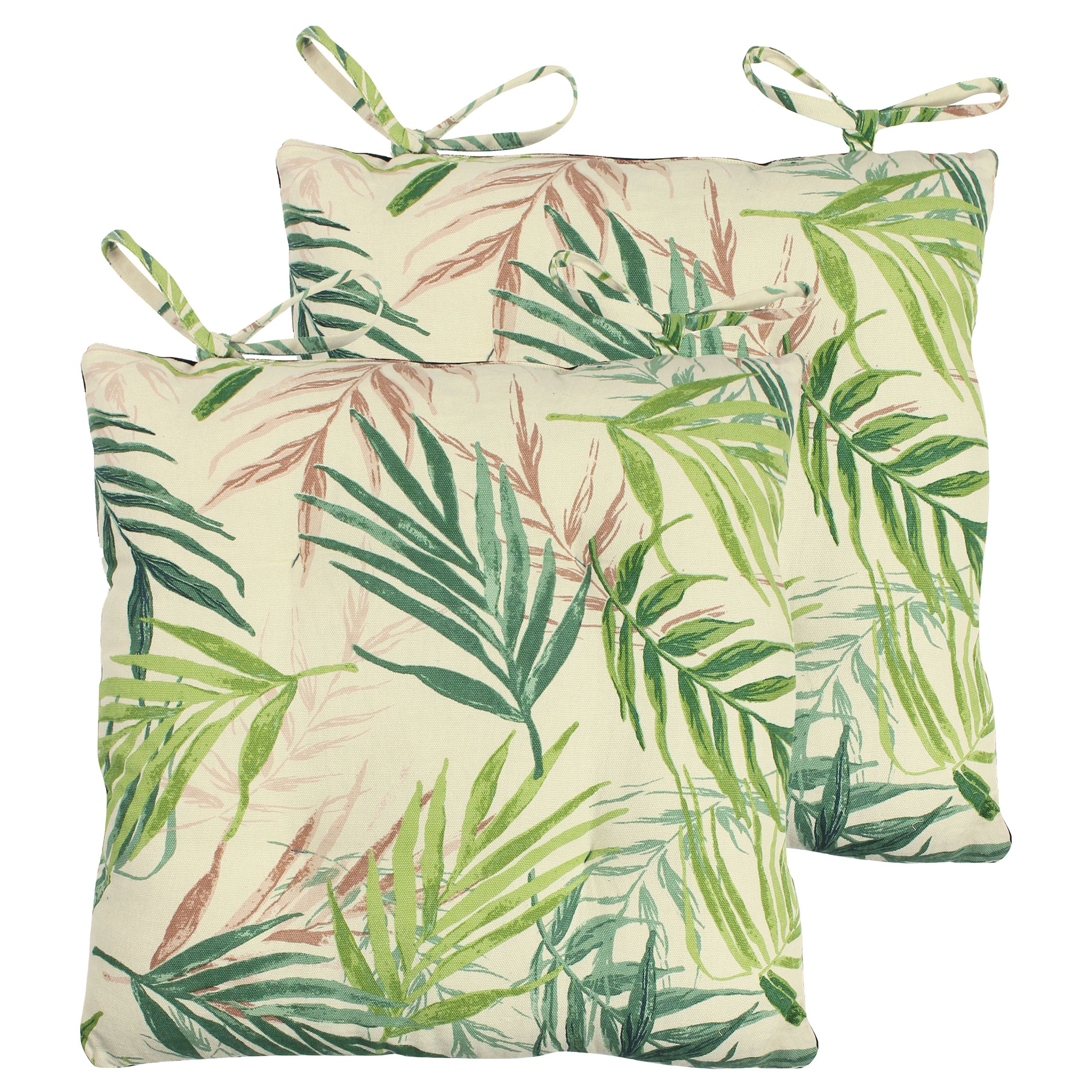 furn. Pink Palm leaf Square Seat pad, Pair of 2 (L)17cm x (W)43cm