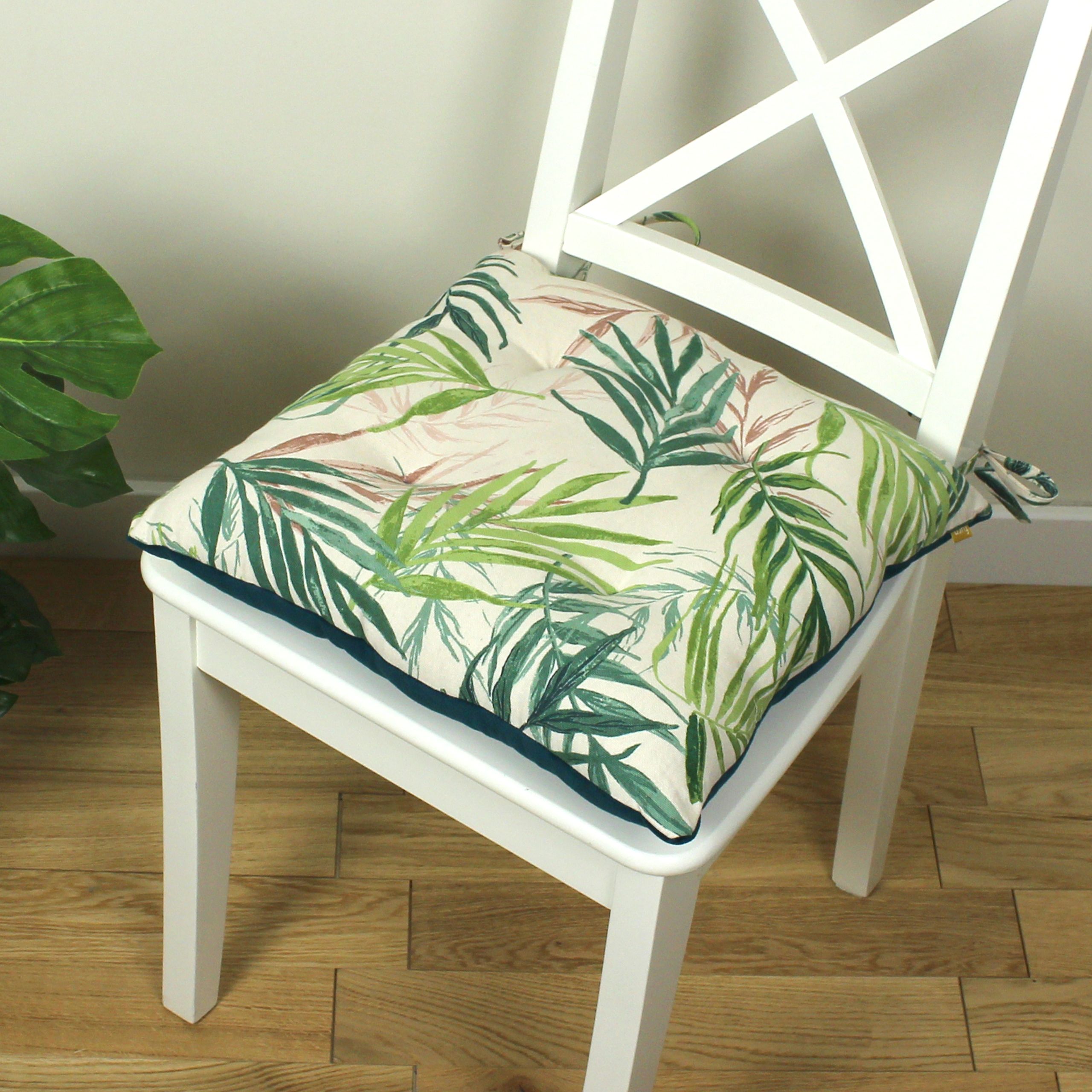 furn. Pink Palm leaf Square Seat pad, Pair of 2 (L)17cm x (W)43cm