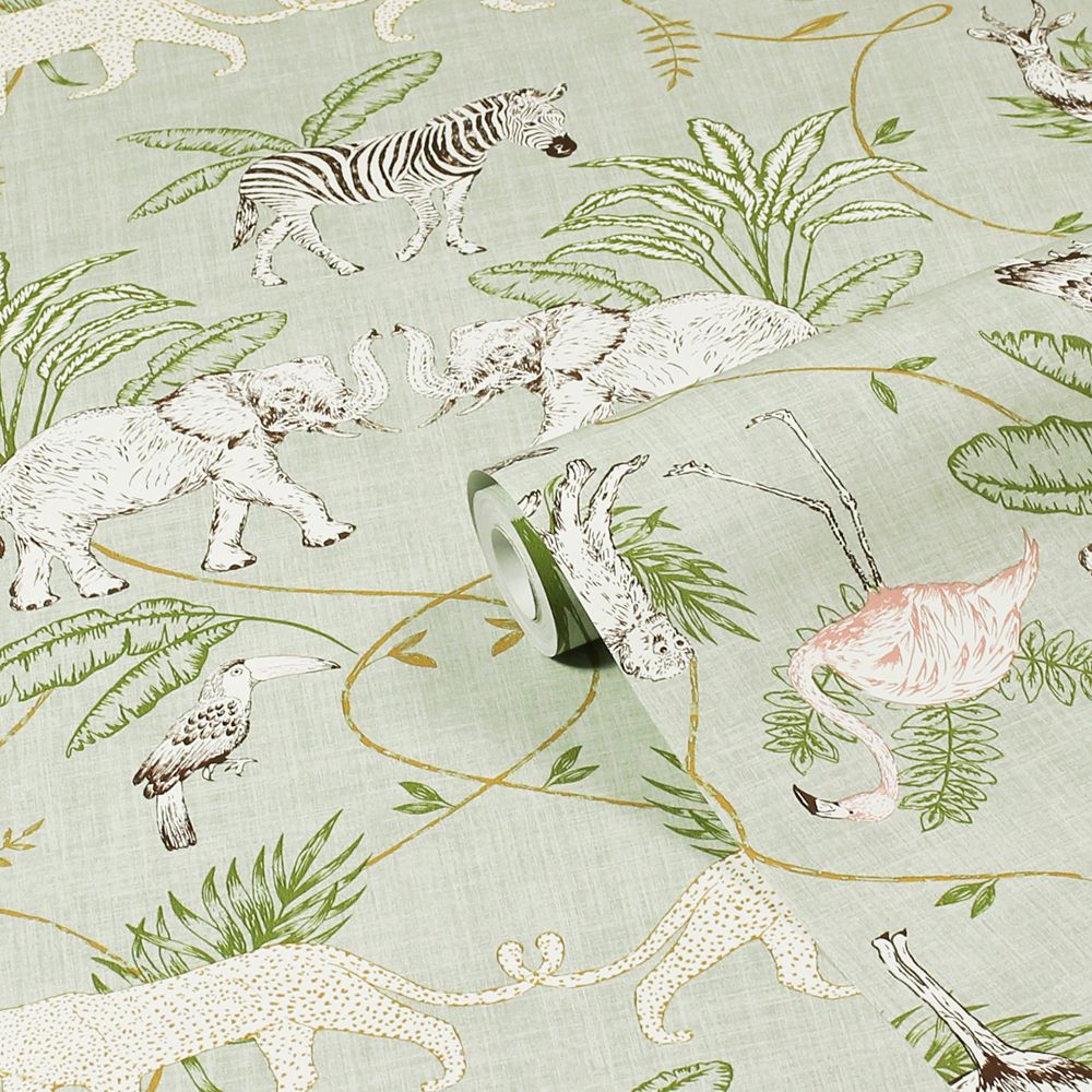 furn. Sage Green Serengeti Smooth Wallpaper | DIY at B&Q