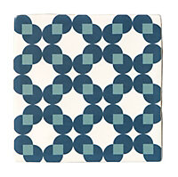 Fusion Blue & white Satin Patterned Ceramic Tile, Pack of 25, (L)140mm (W)140mm