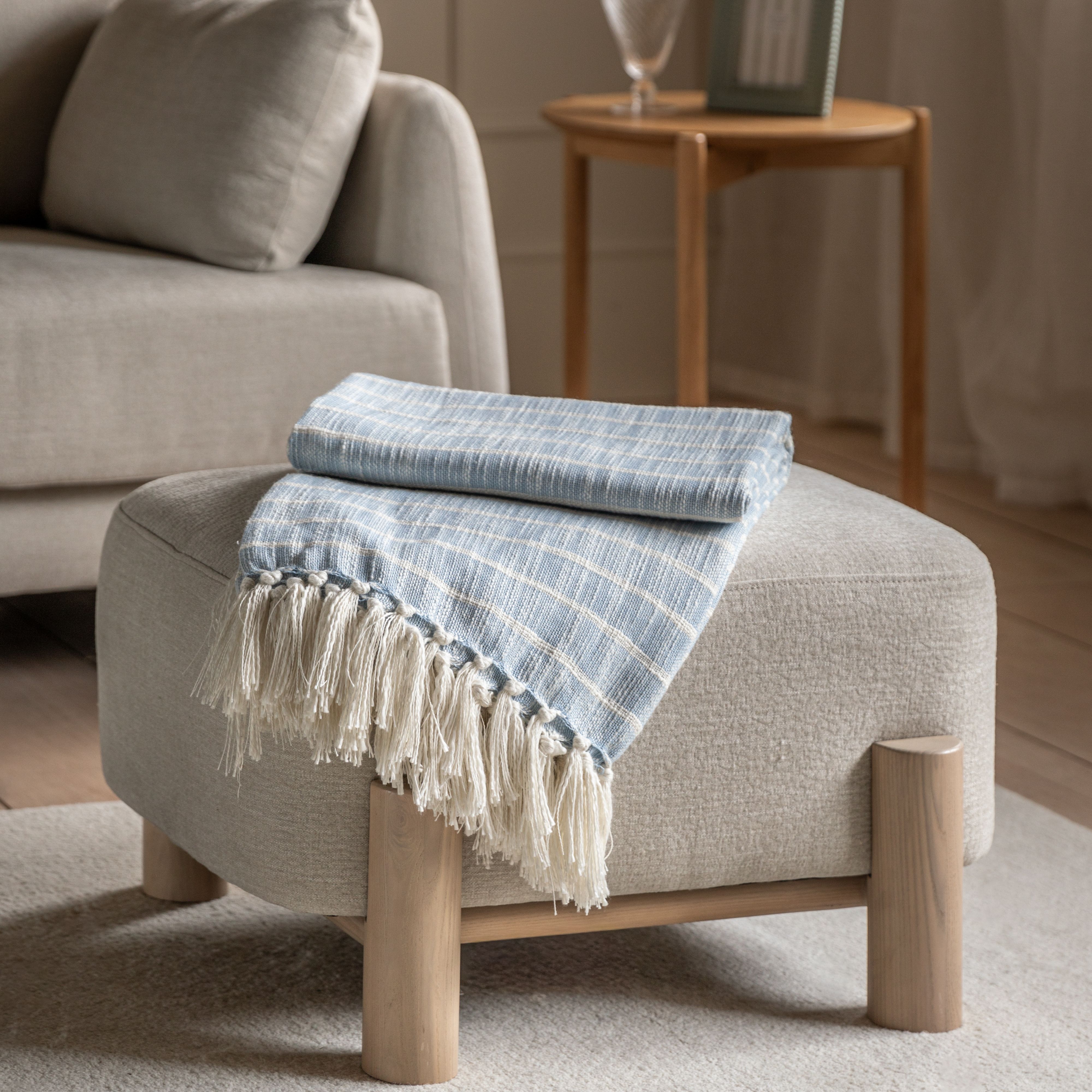 Gallery™ Blue & White Striped Woven Striped Throw (L) 170cm x (W) 130cm