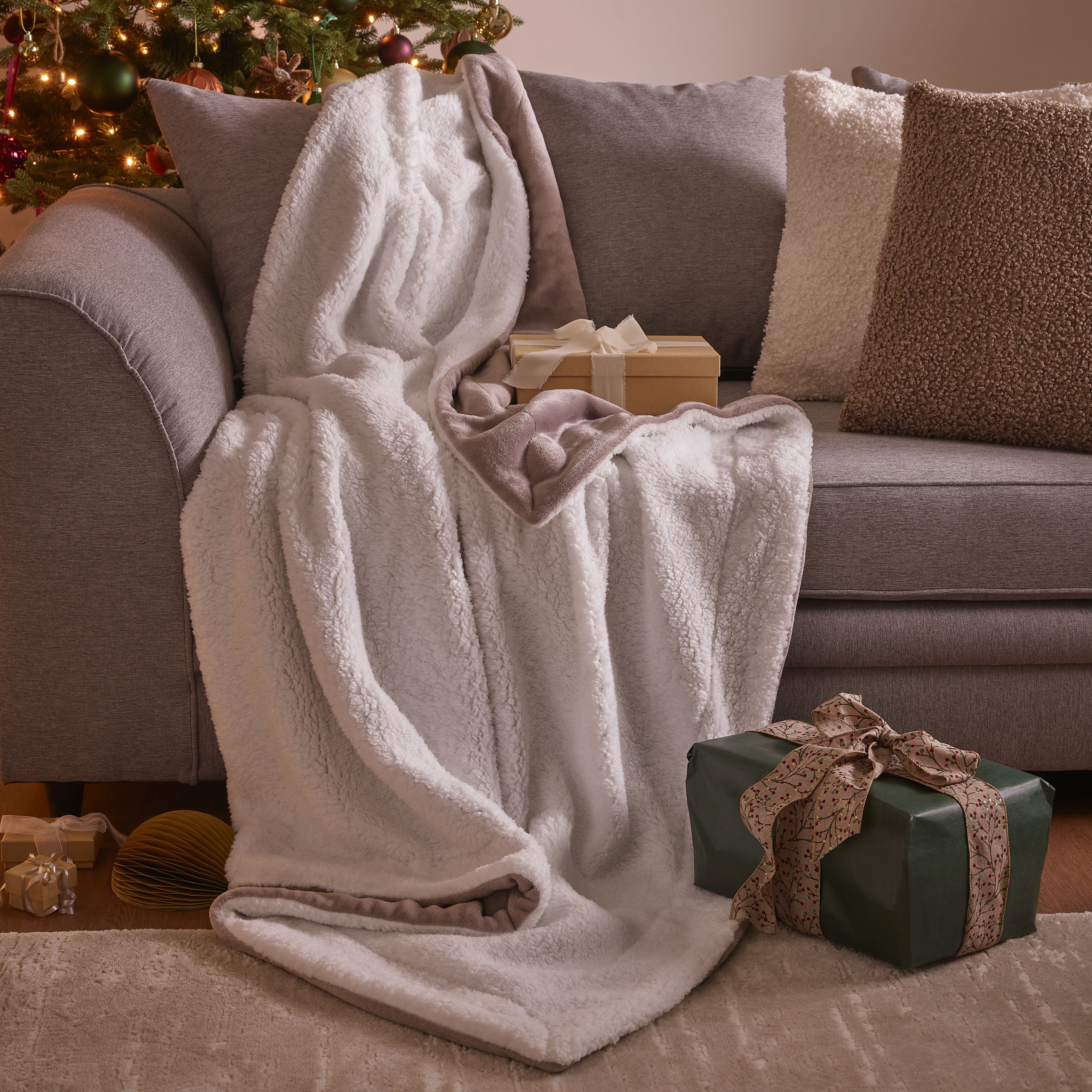 Gallery™ Sterling Taupe Plain Velvet Throw (L) 140cm x (W) 170cm