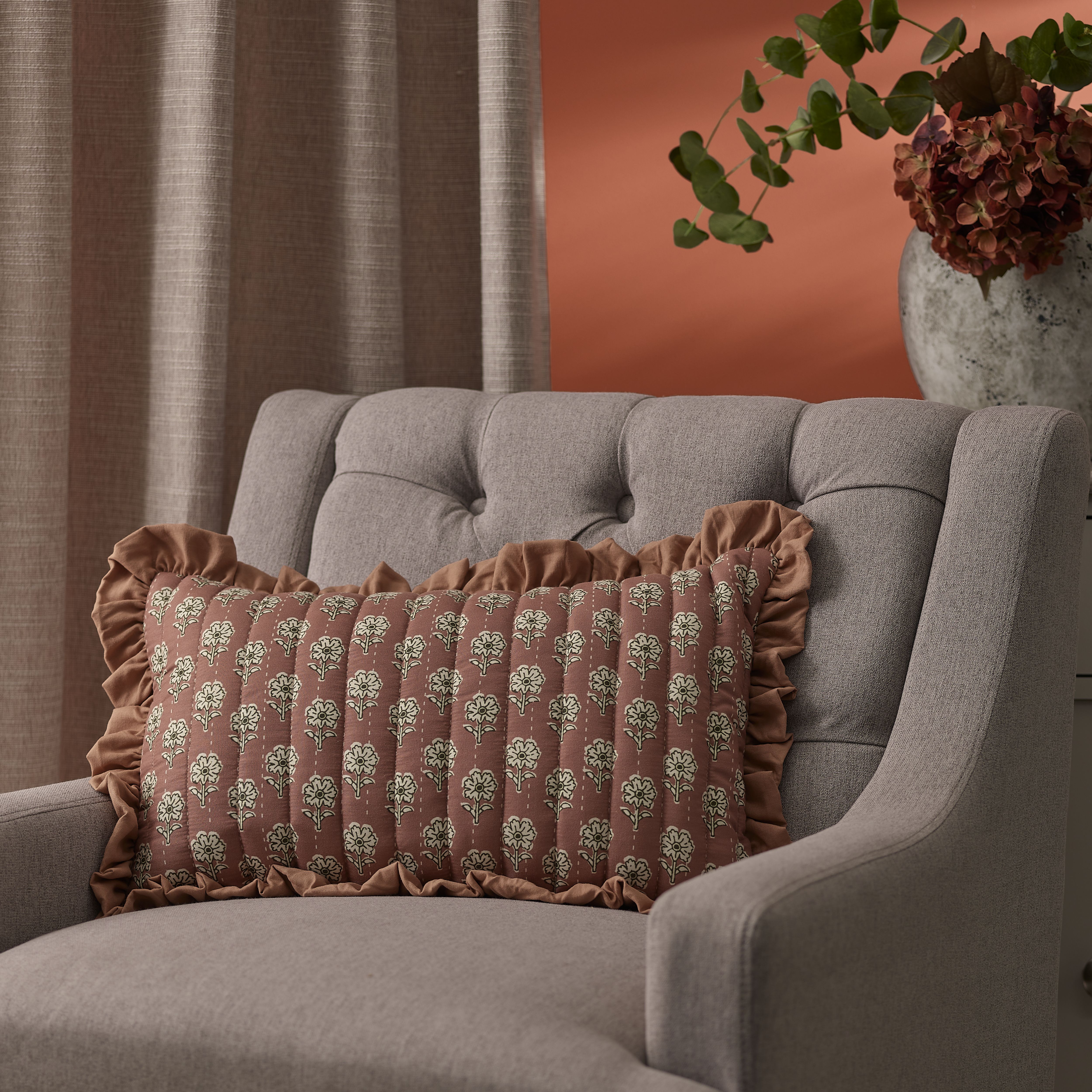 Gallery™ Terracotta & White Floral Indoor Cushion, (L)30cm x (W)50cm