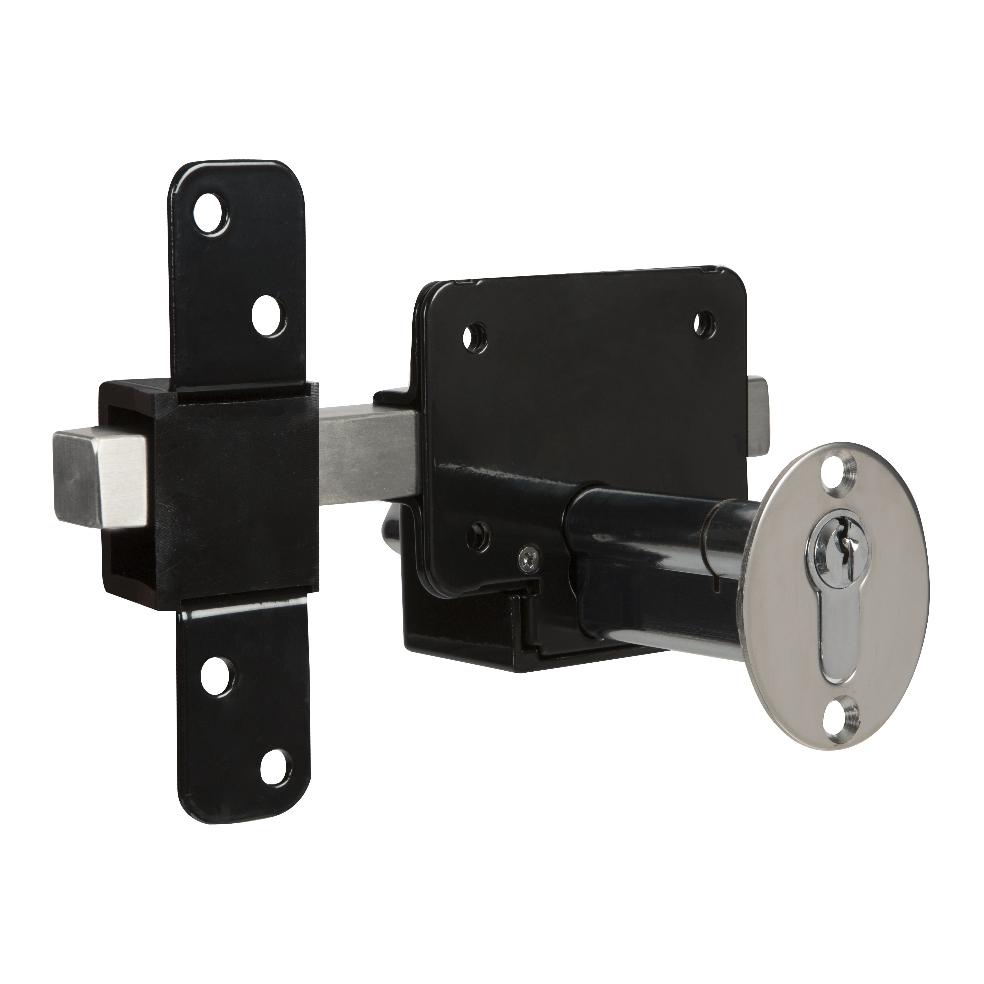 GateMate Black Stainless steel Euro Single locking long throw Barrel Gate bolt, (L)87mm (BL)50mm